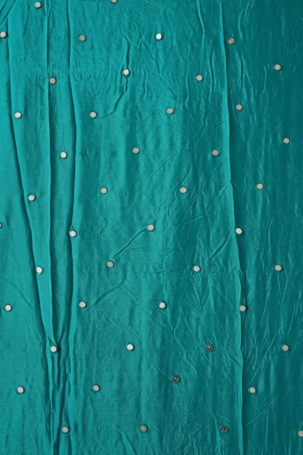 1 Meter Cut Piece Of Real Mirror Embroidery Work On Dark Turquoise Viscose Chinnon Chiffon Fabric