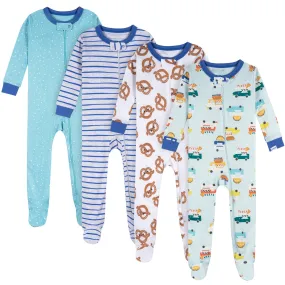 4-Pack Baby Boys Snack Truck Snug Fit Footed Pajamas