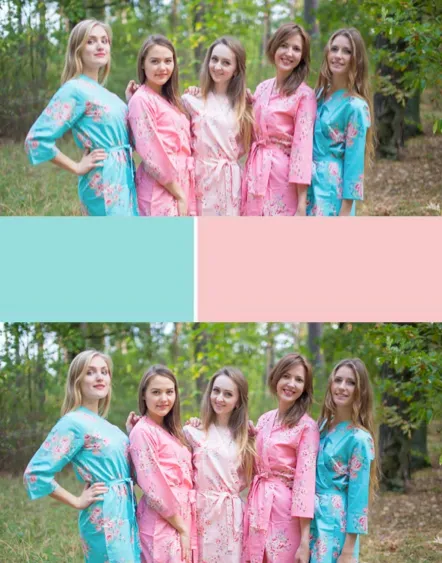 Aqua & Rose Pink Wedding Colors Bridesmaids Robes