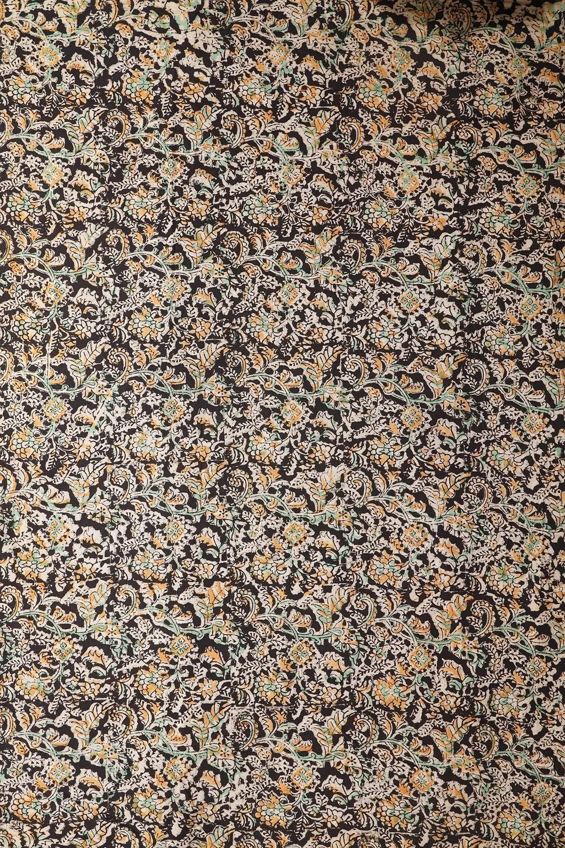 Black And Light Beige Paisley Pattern Handblock Kalamkari Organic Cotton Fabric