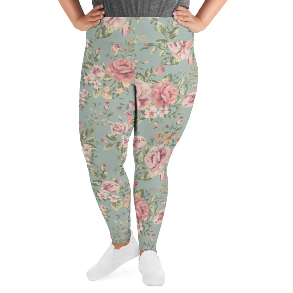 Blue Floral Plus Size Leggings