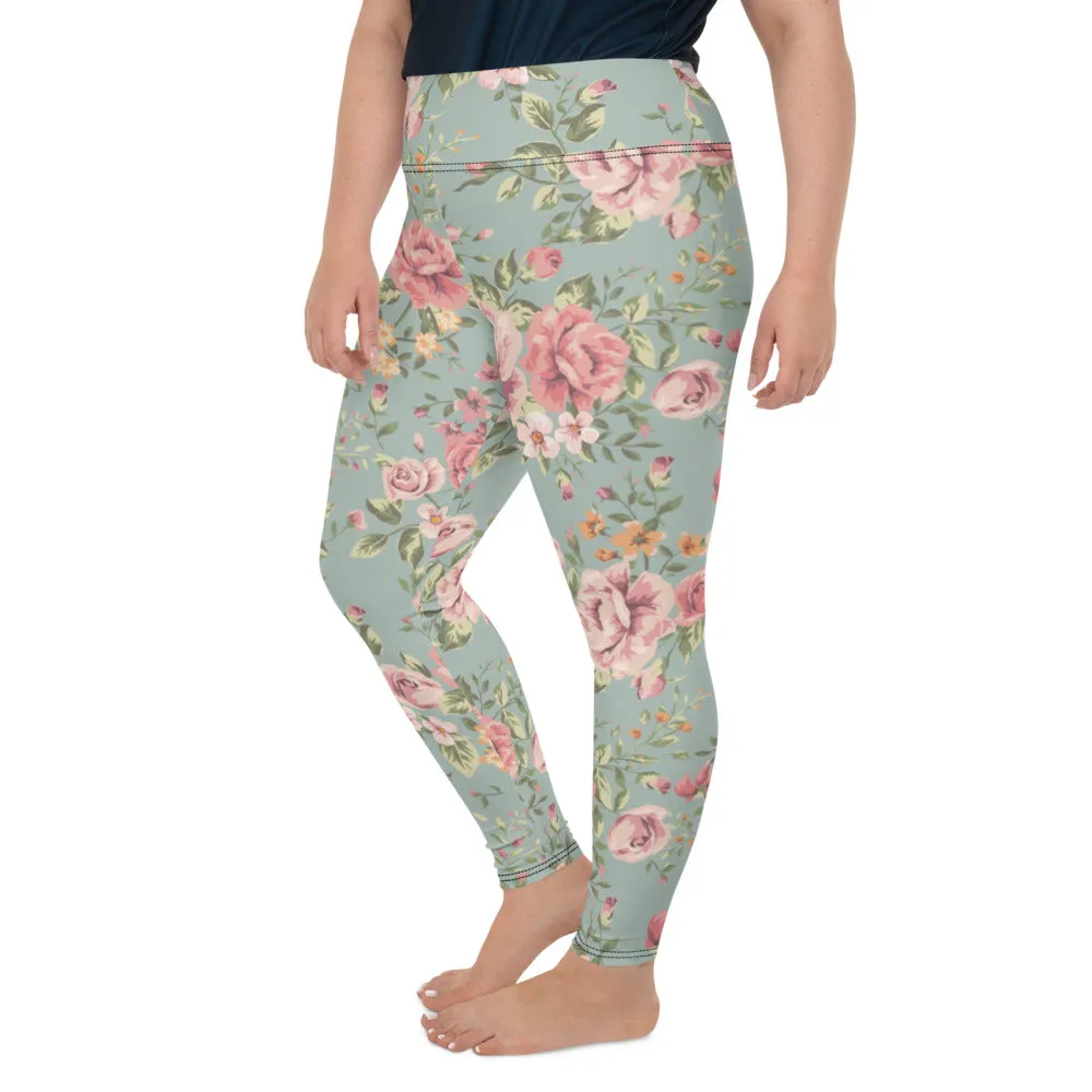 Blue Floral Plus Size Leggings