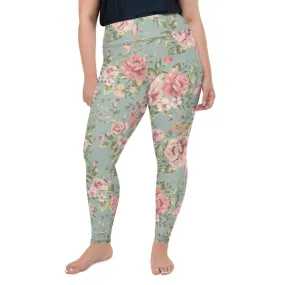 Blue Floral Plus Size Leggings