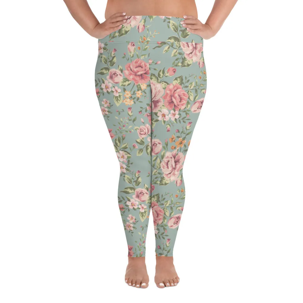 Blue Floral Plus Size Leggings