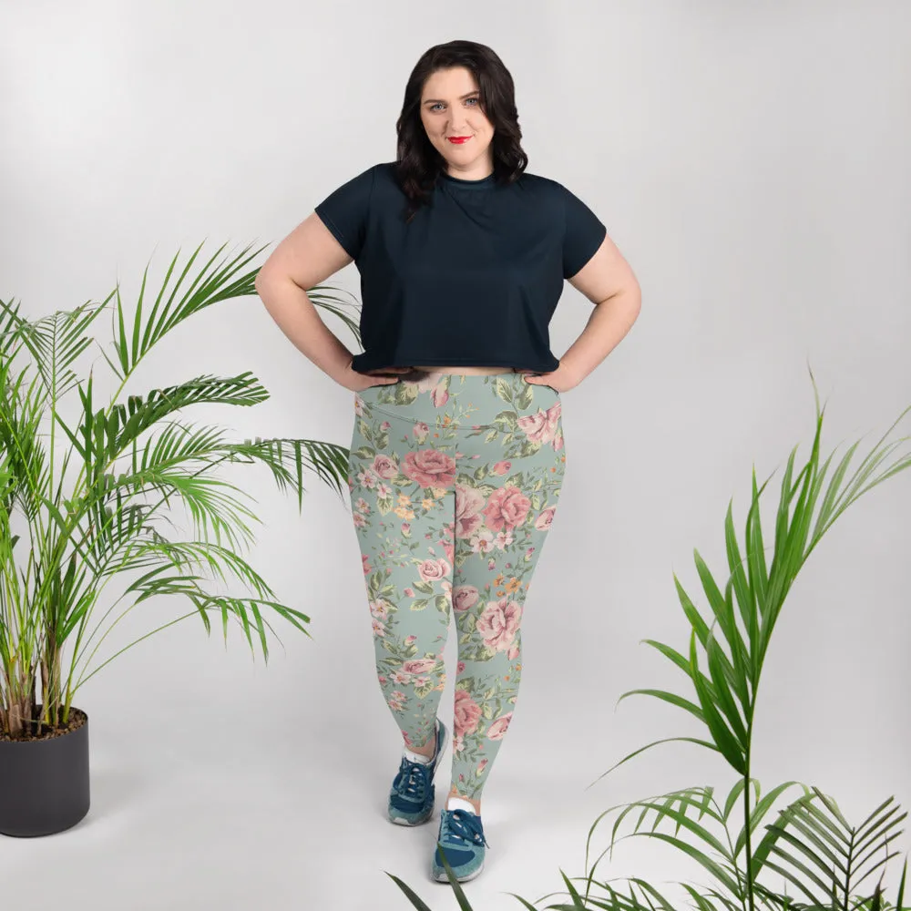 Blue Floral Plus Size Leggings