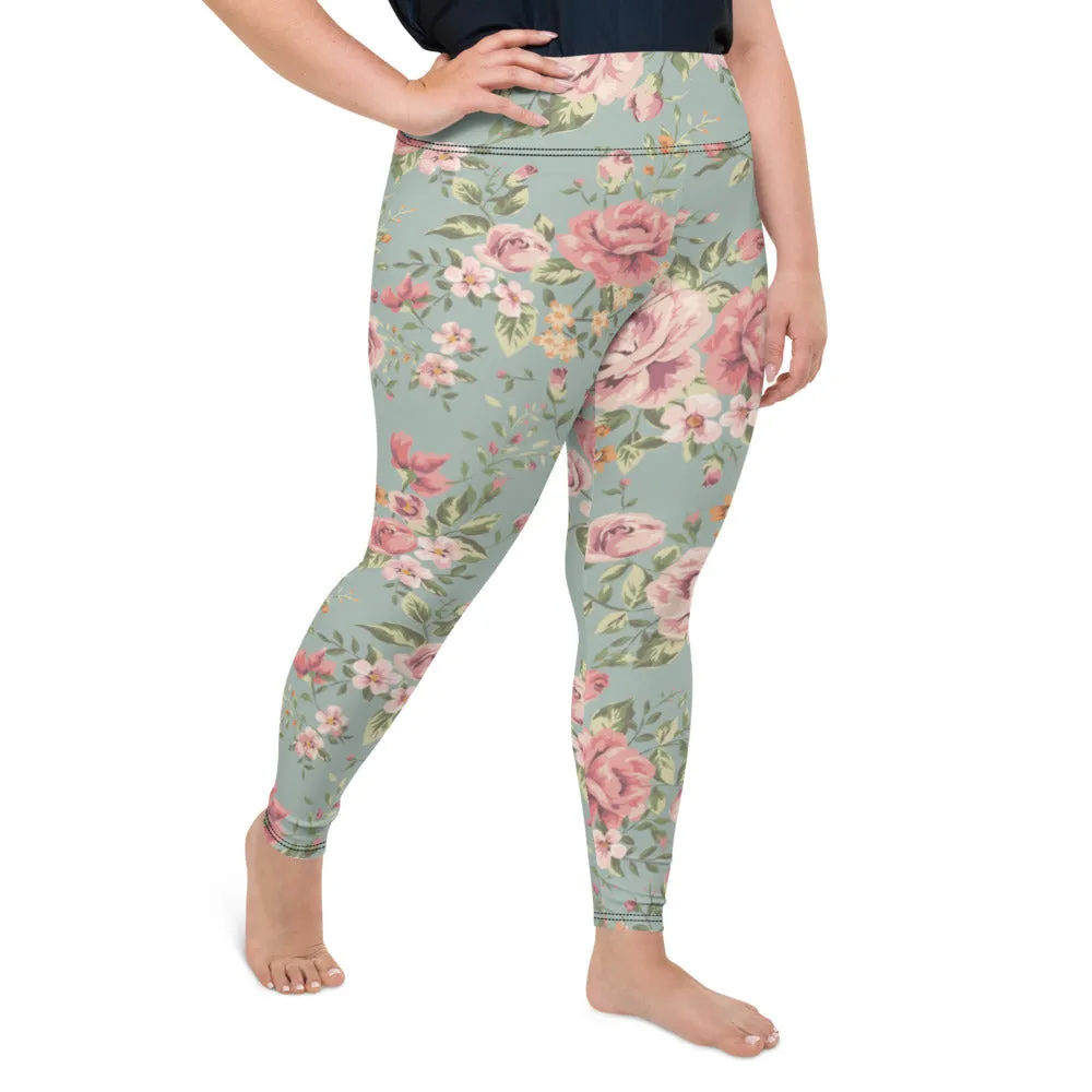 Blue Floral Plus Size Leggings