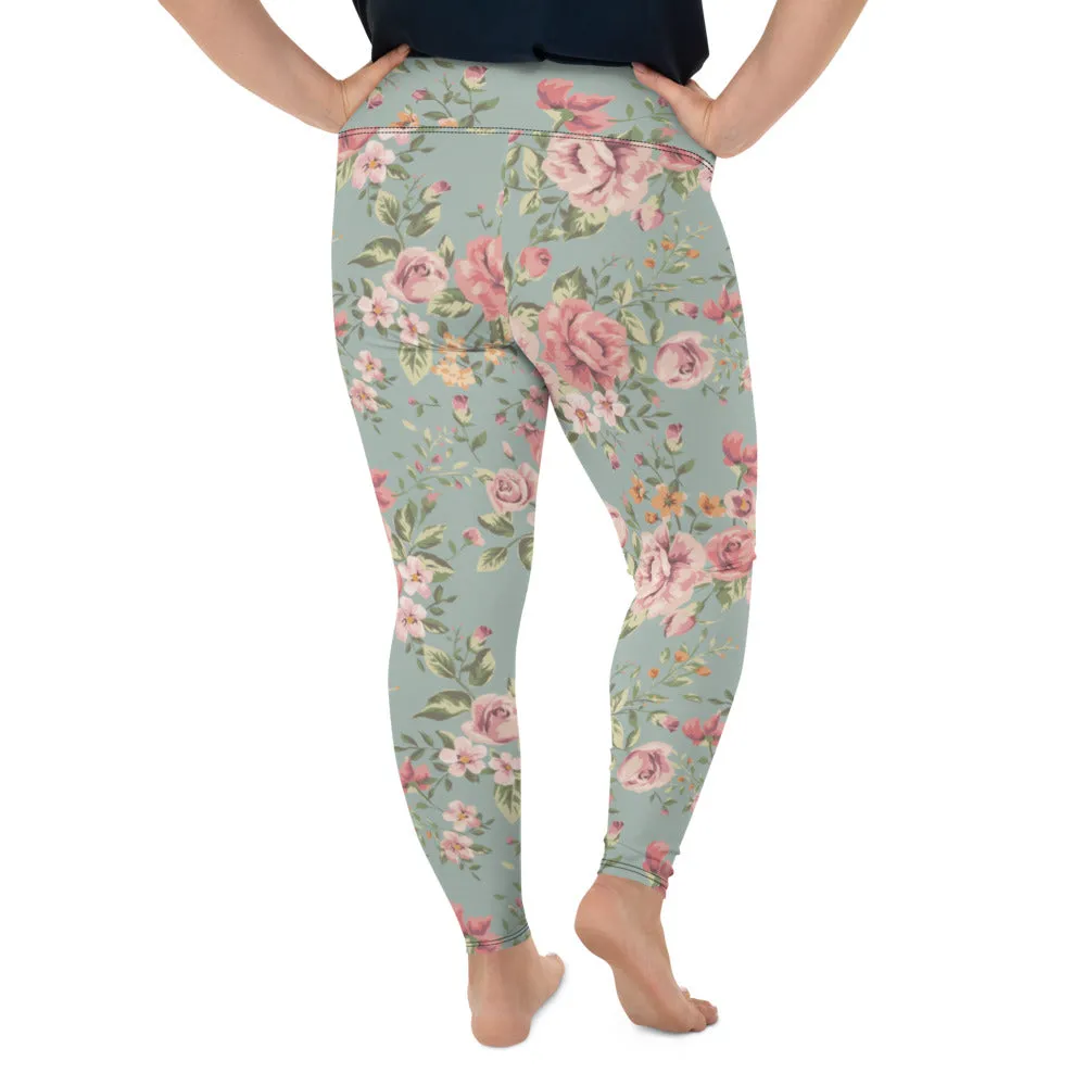 Blue Floral Plus Size Leggings