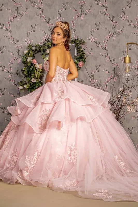 Blush Metallic Sequin Glitter Quinceanera Ball Gown