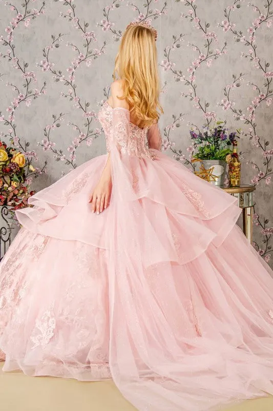 Blush Metallic Sequin Glitter Quinceanera Ball Gown