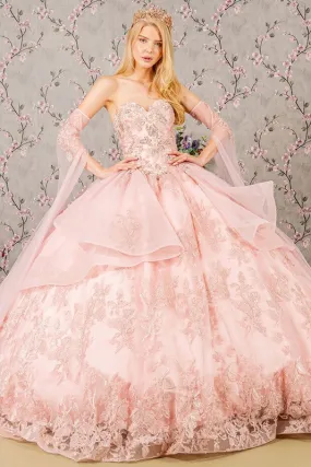 Blush Metallic Sequin Glitter Quinceanera Ball Gown