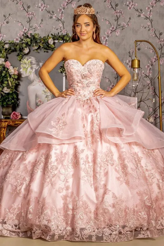 Blush Metallic Sequin Glitter Quinceanera Ball Gown