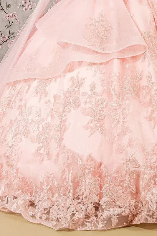 Blush Metallic Sequin Glitter Quinceanera Ball Gown