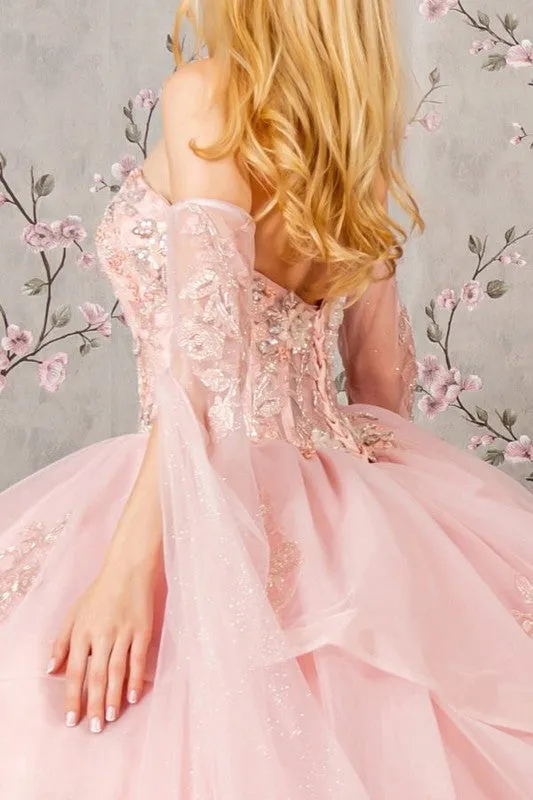 Blush Metallic Sequin Glitter Quinceanera Ball Gown