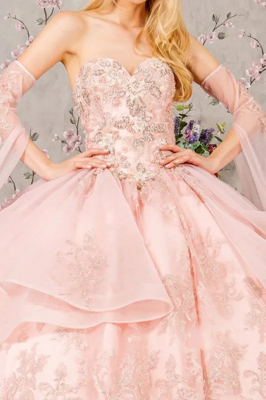 Blush Metallic Sequin Glitter Quinceanera Ball Gown