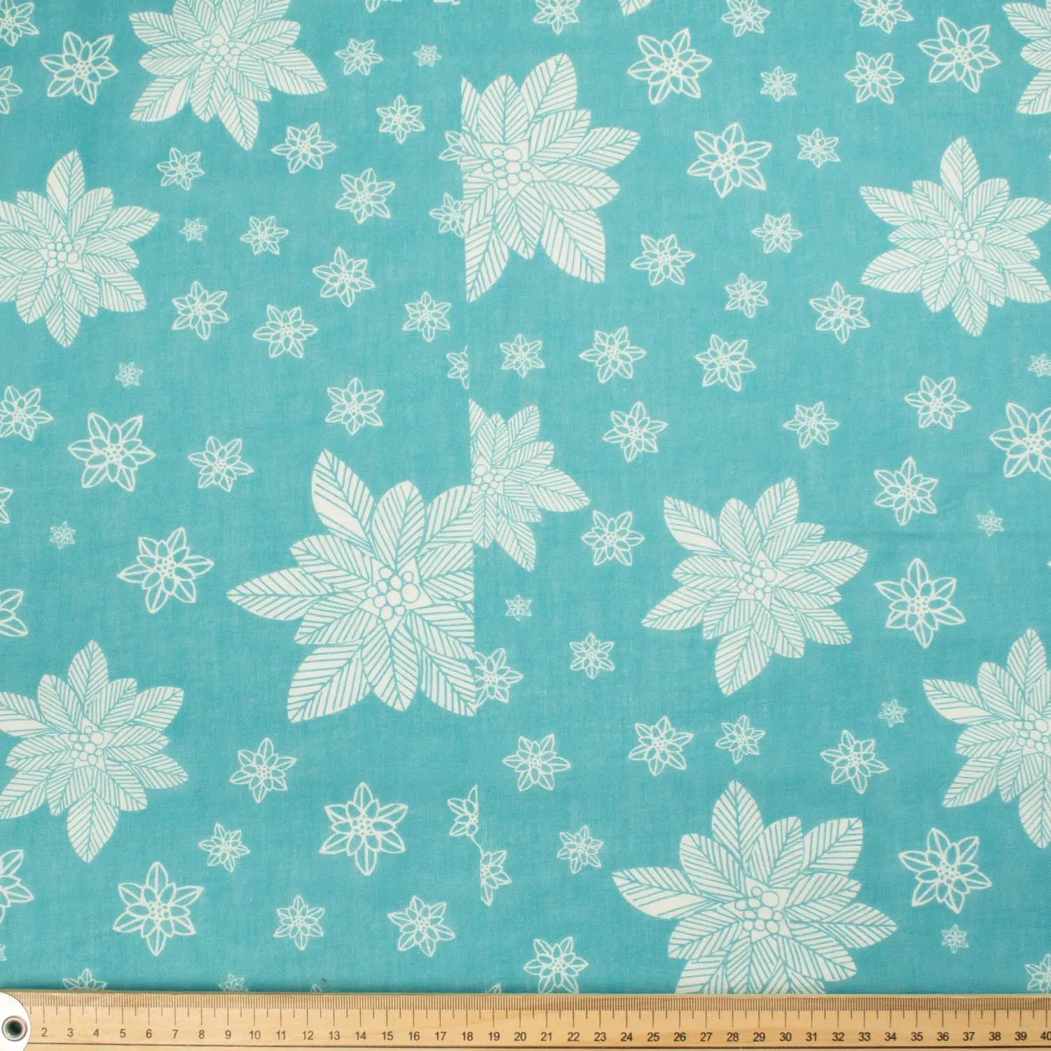 Border Printed Cotton Voile Design-16 Big White Flowers on Blue/Grey Blue Florals on White