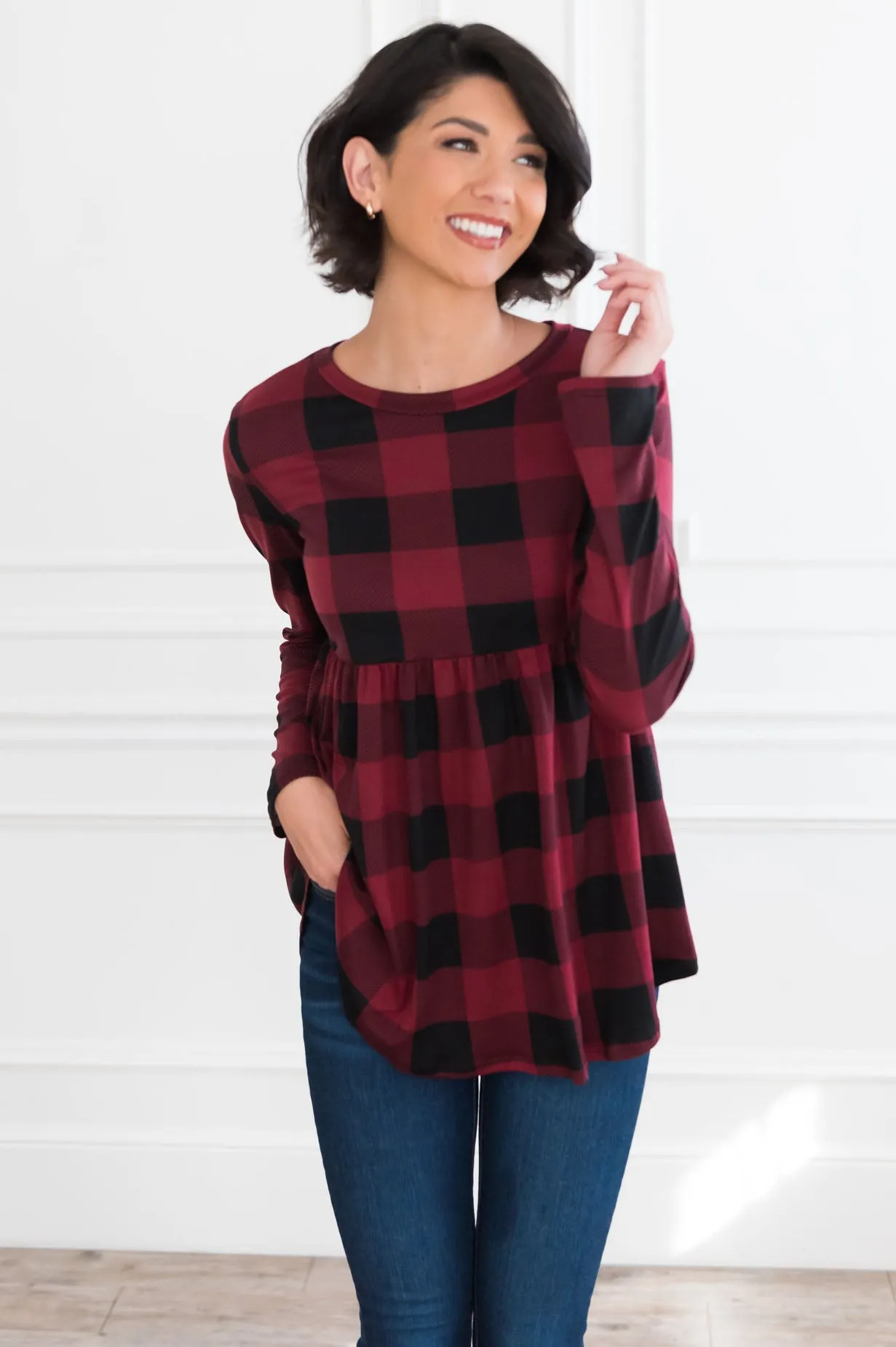 Breezy Plaid Modest Babydoll Top