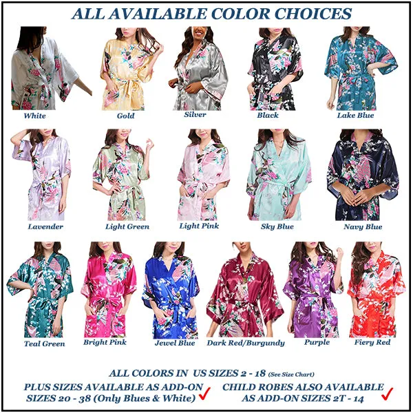 Bridesmaid Robe Set of 8, Floral, Womens Sizes 2-18, Mid Length