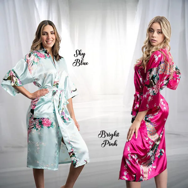 Bridesmaid Robe Set of 8, Floral, Womens Sizes 2-18, Mid Length