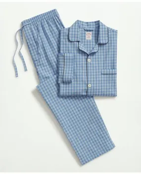 Brooks Brothers Men's Cotton Poplin Gingham Pajamas Chambray Blue