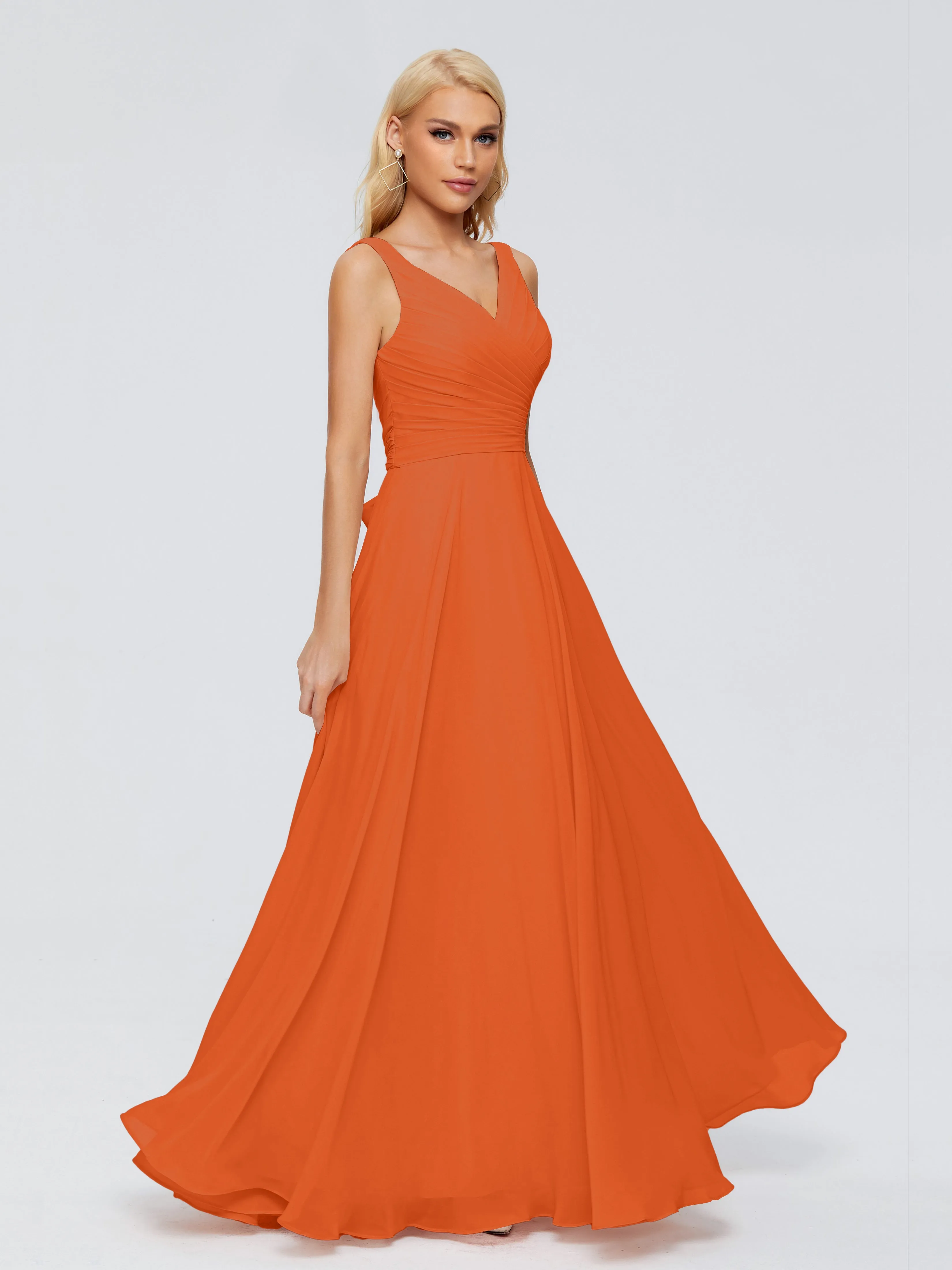 Burnt Orange Bridesmaid Gorgeous Chiffon Off The Shoulder Long Bridesmaid Dresses