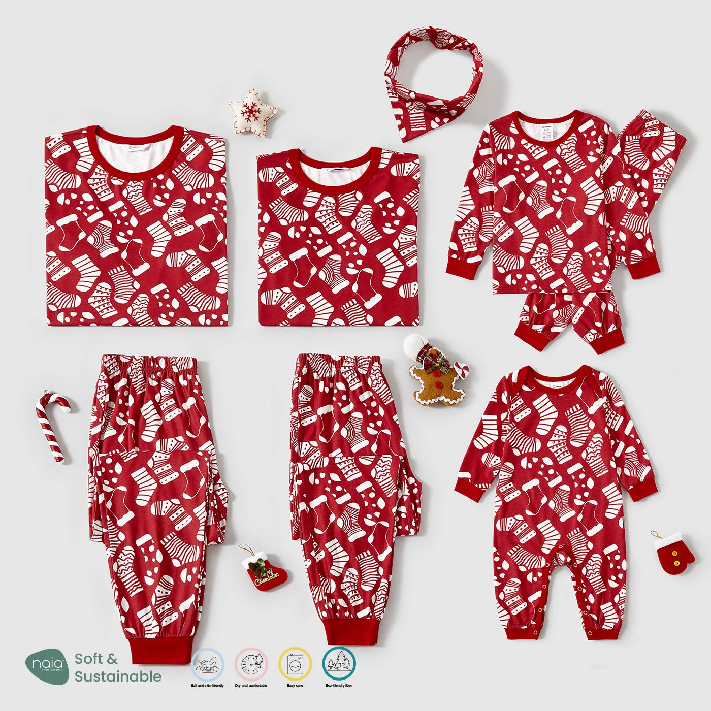 Christmas Socks Allover Print Family Matching Red Naia? Pajamas Sets (Flame Resistant)