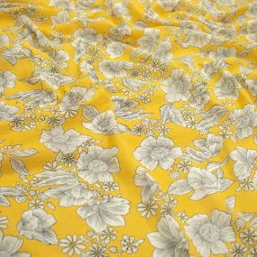 Crinkle Cotton Prints Design-25 White Flowers on Yellow