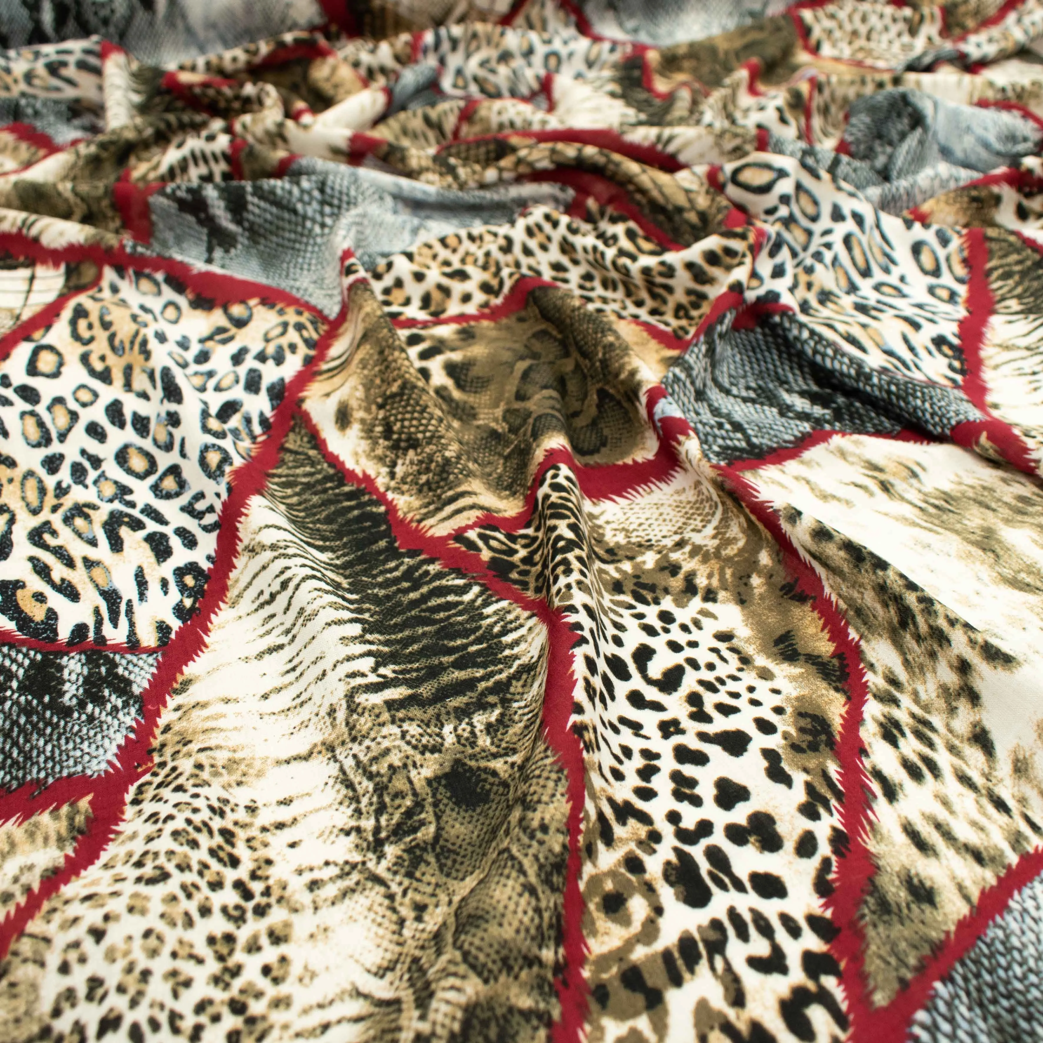 Crinkle Cotton Prints Design-6 Brown Leopard & Snake Skin