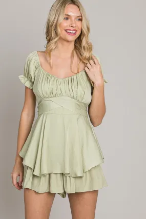 Dusty Sage Off-Shoulder Tie Back Romper