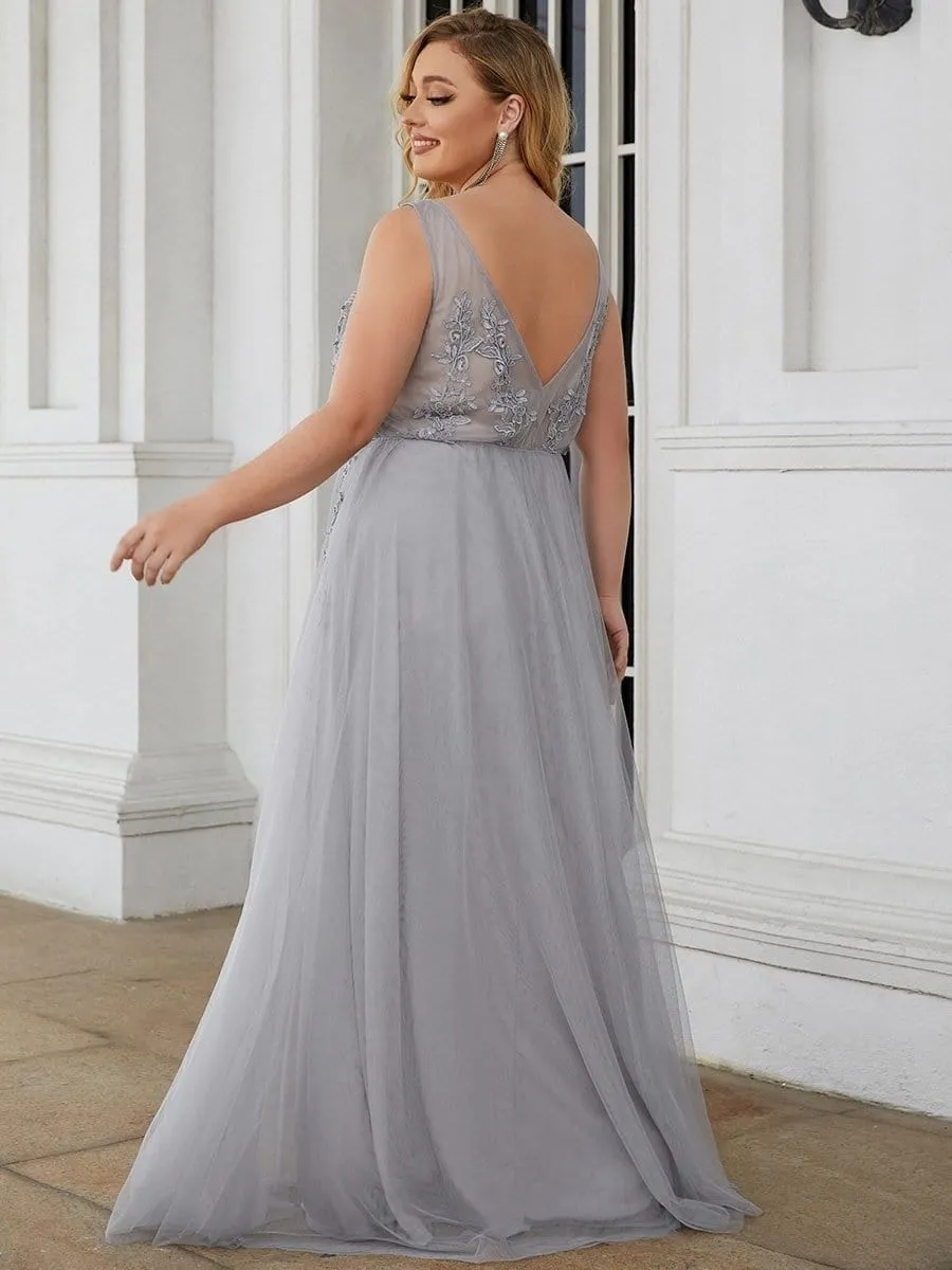 Elegant Sleeveless Applique Flowy Tulle Evening Dress