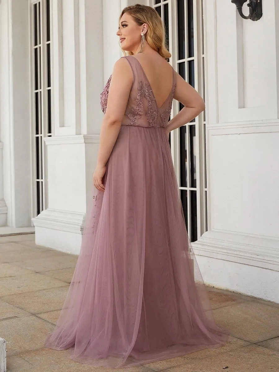 Elegant Sleeveless Applique Flowy Tulle Evening Dress