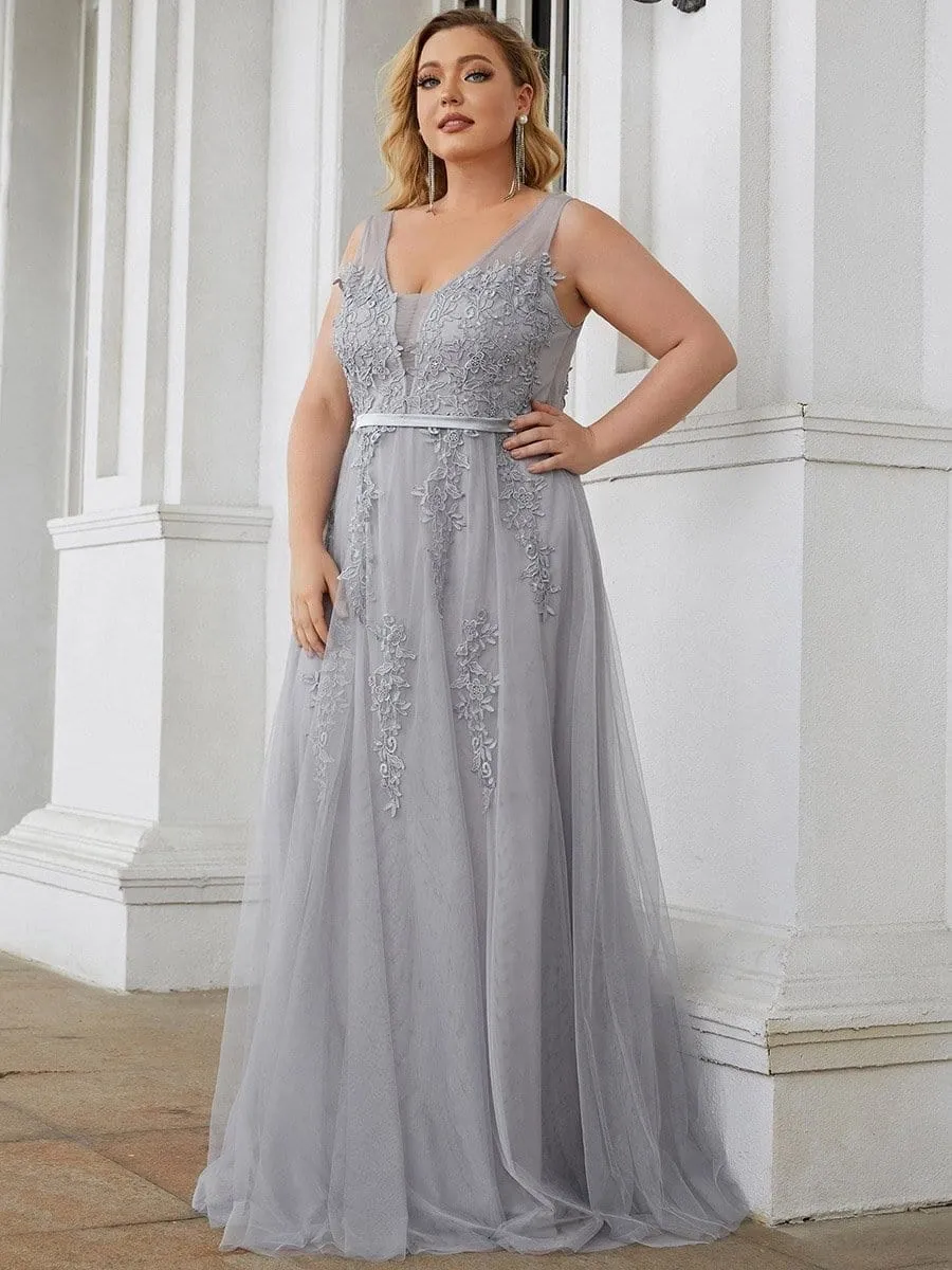 Elegant Sleeveless Applique Flowy Tulle Evening Dress