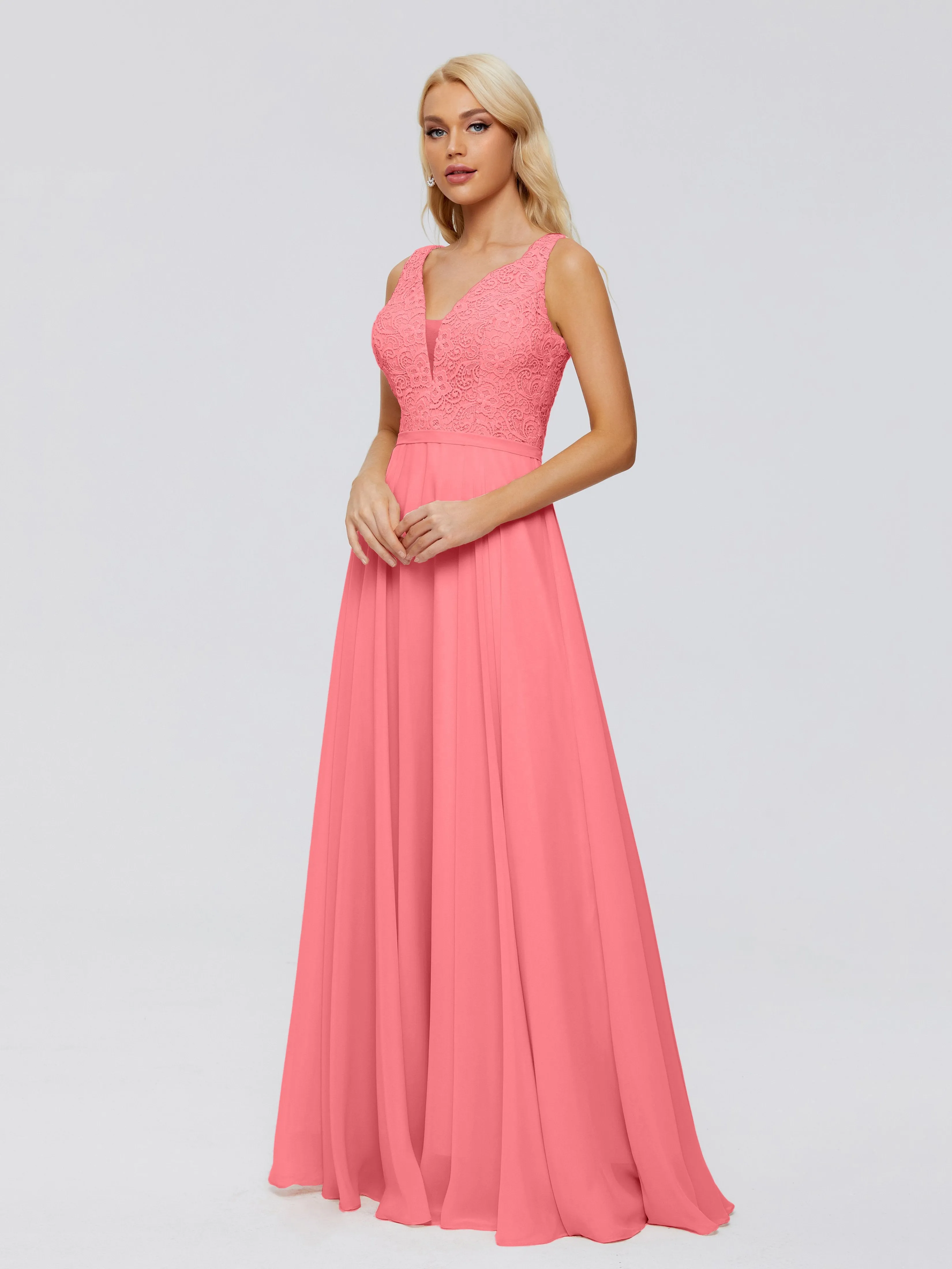 Eliza A-line V Neck Flowy Chiffon Bridesmaid Dresses