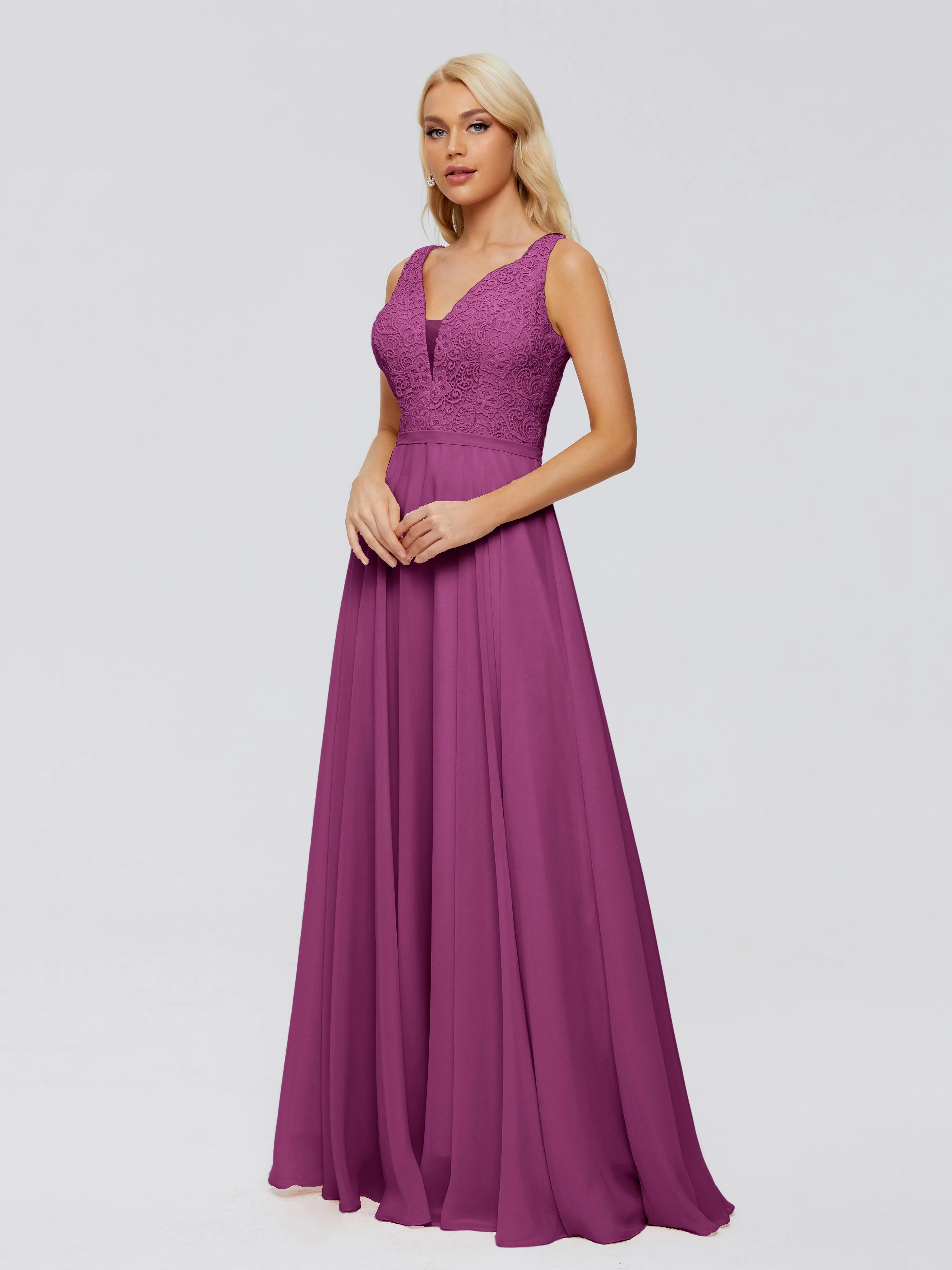 Eliza A-line V Neck Flowy Chiffon Bridesmaid Dresses