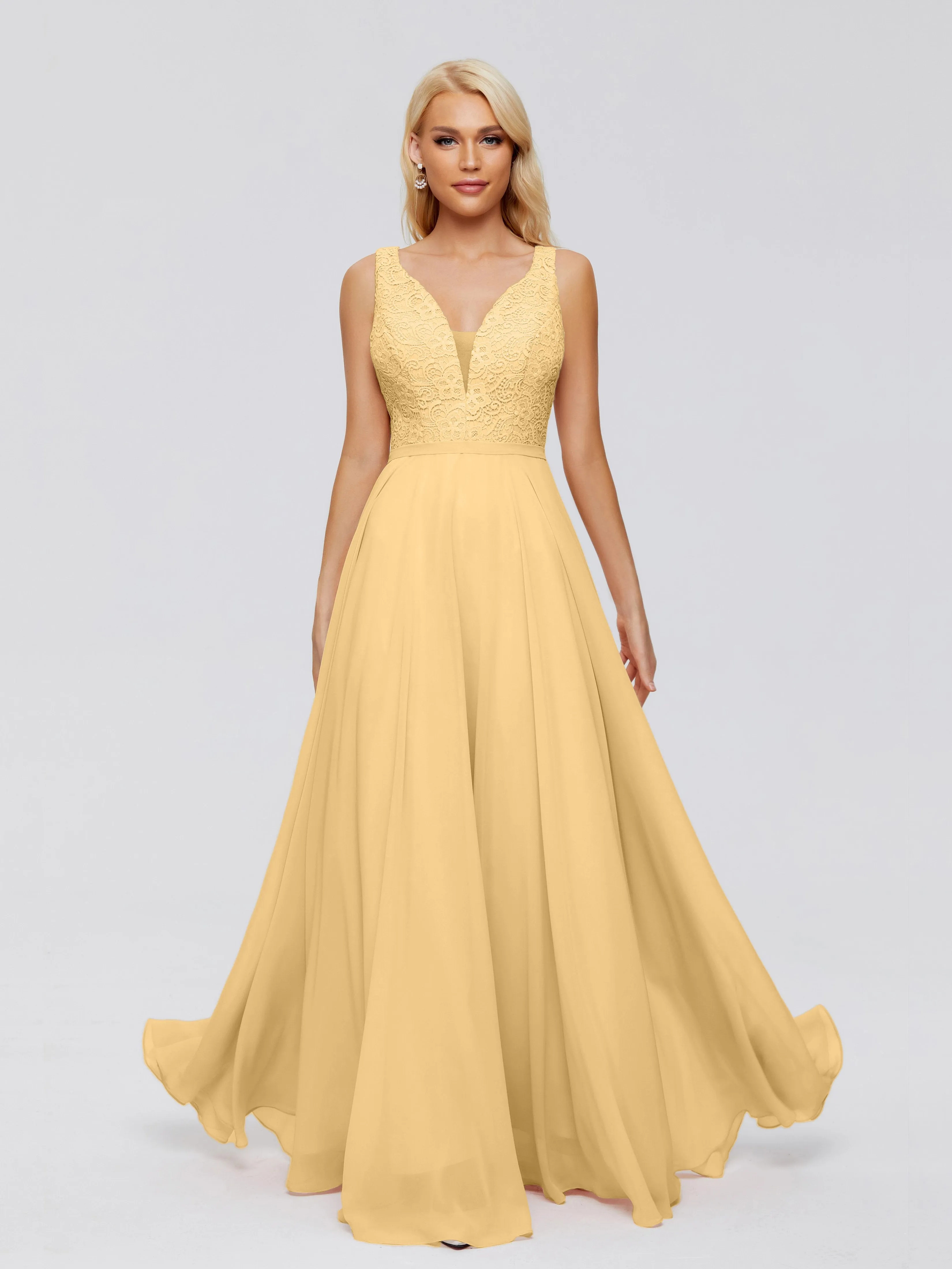 Eliza A-line V Neck Flowy Chiffon Bridesmaid Dresses