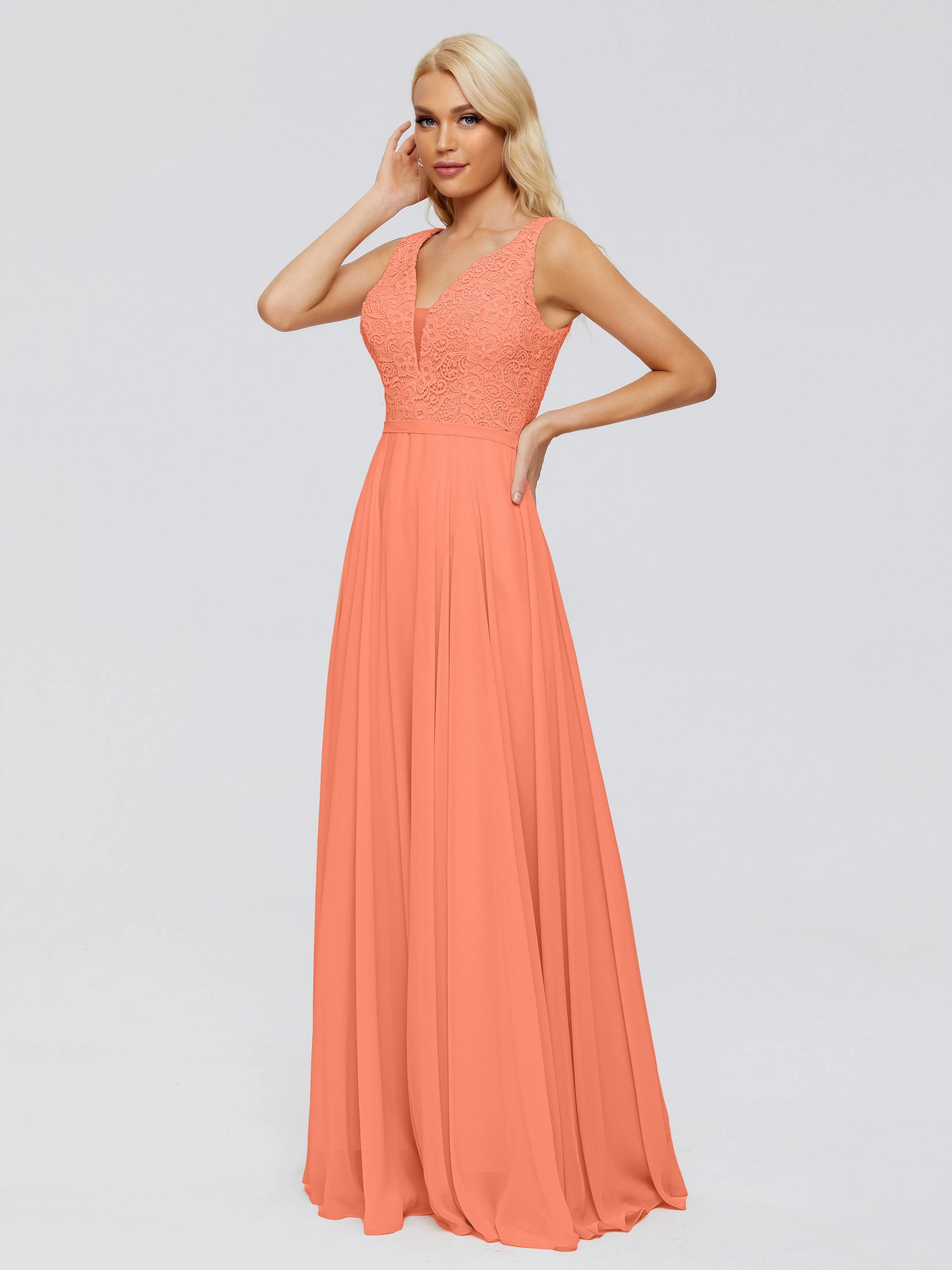 Eliza A-line V Neck Flowy Chiffon Bridesmaid Dresses