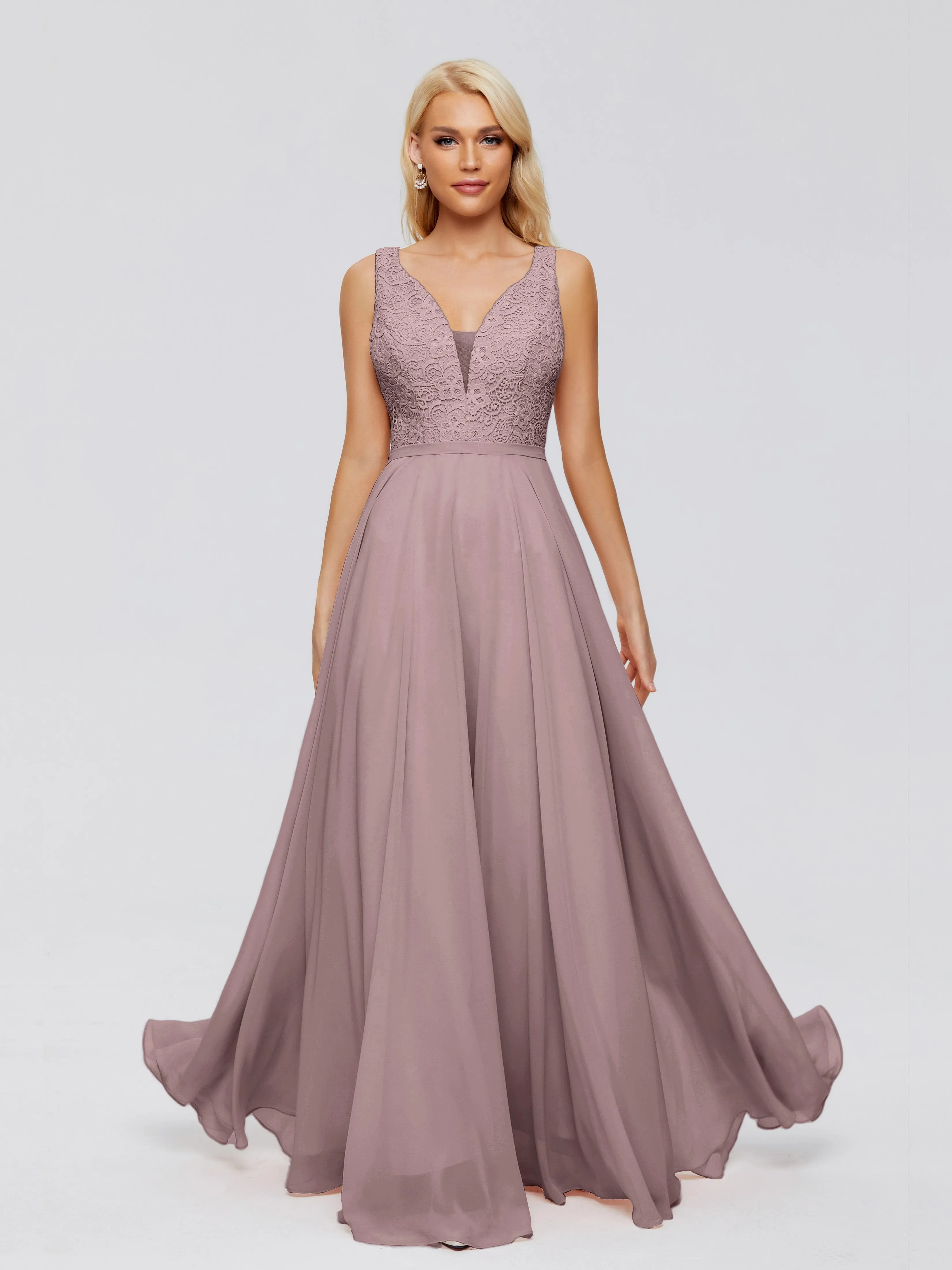 Eliza A-line V Neck Flowy Chiffon Bridesmaid Dresses