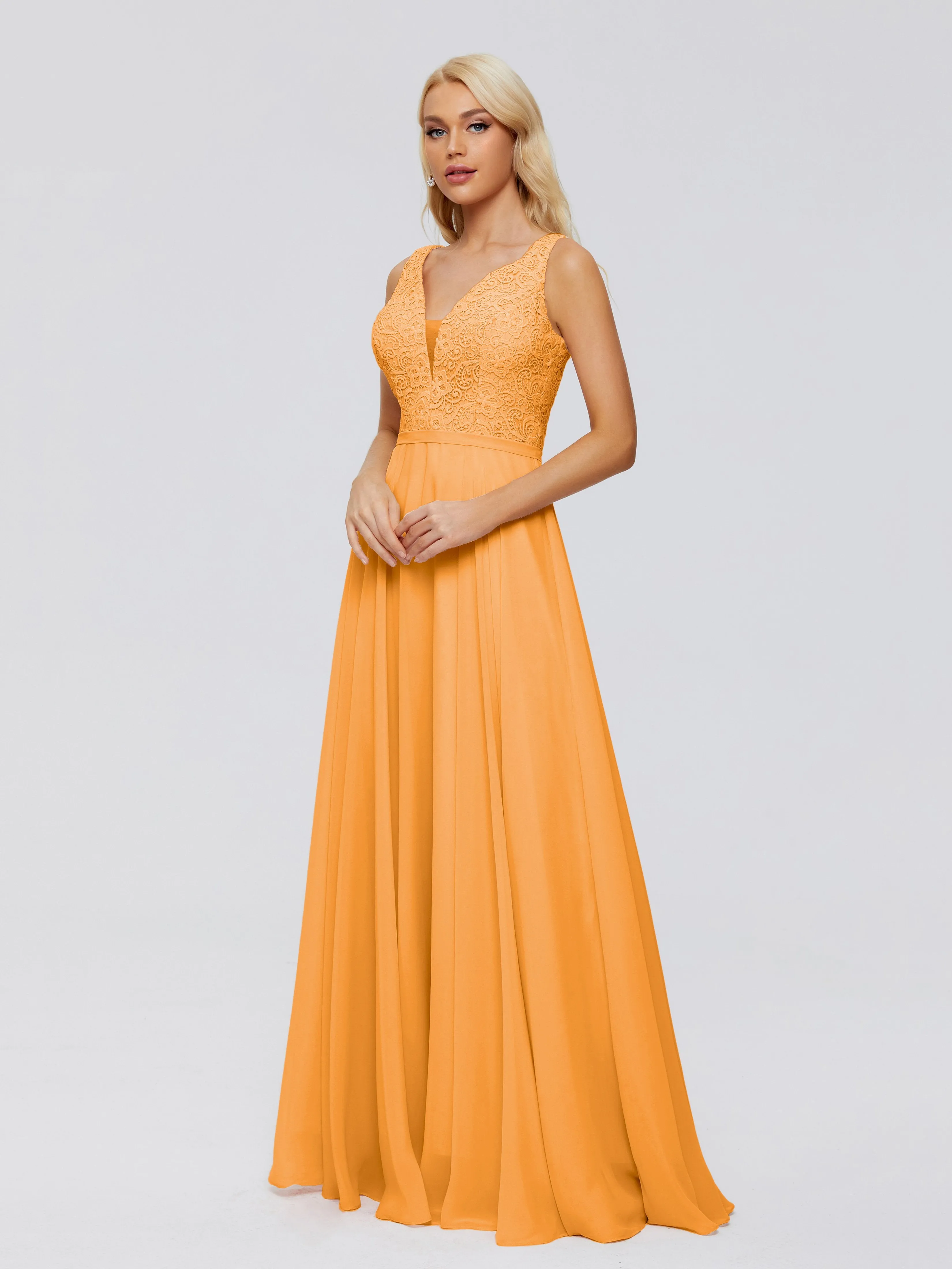 Eliza A-line V Neck Flowy Chiffon Bridesmaid Dresses