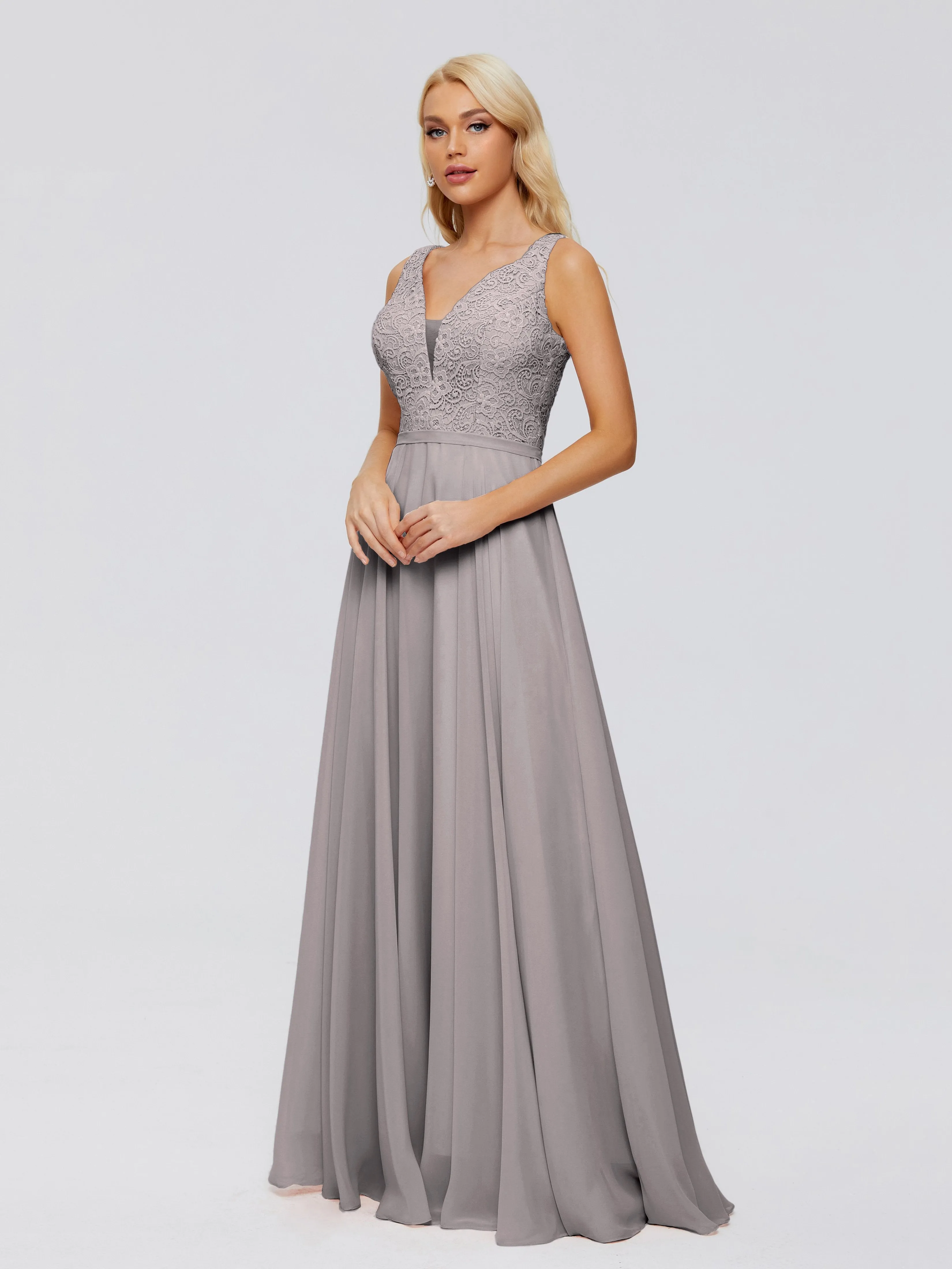 Eliza A-line V Neck Flowy Chiffon Bridesmaid Dresses