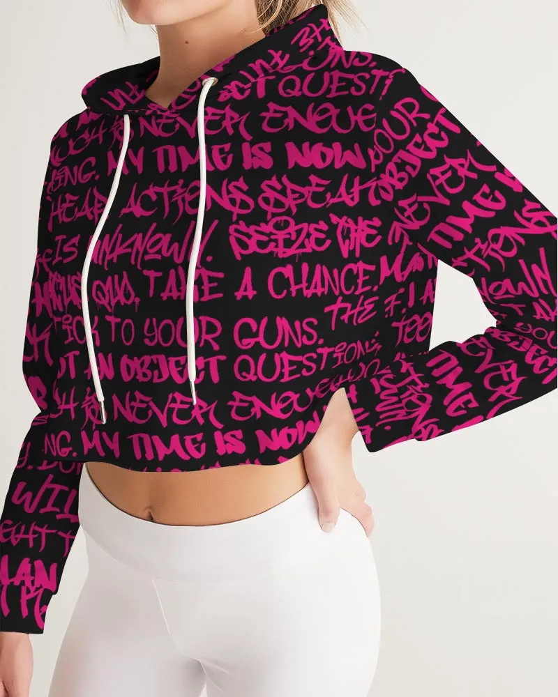 Empowering Pink Graffiti Women's Cropped Hoodie