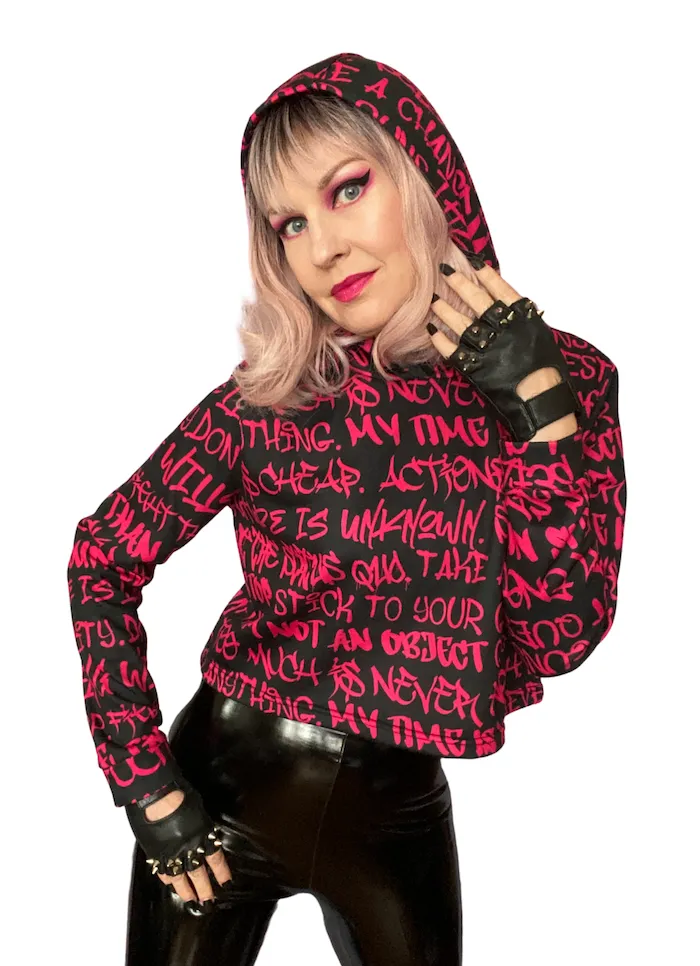 Empowering Pink Graffiti Women's Cropped Hoodie