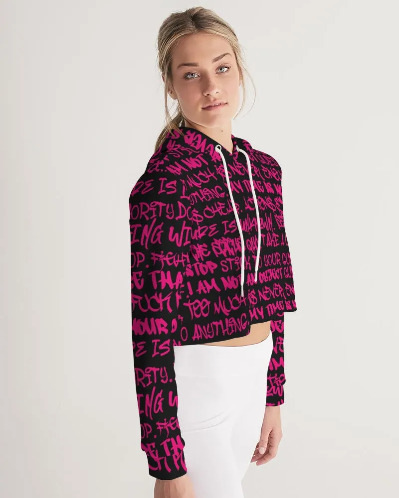 Empowering Pink Graffiti Women's Cropped Hoodie