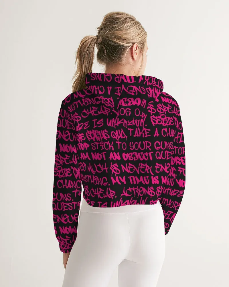 Empowering Pink Graffiti Women's Cropped Hoodie