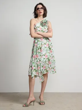 Floral-Print One-Shoulder Midi Dress