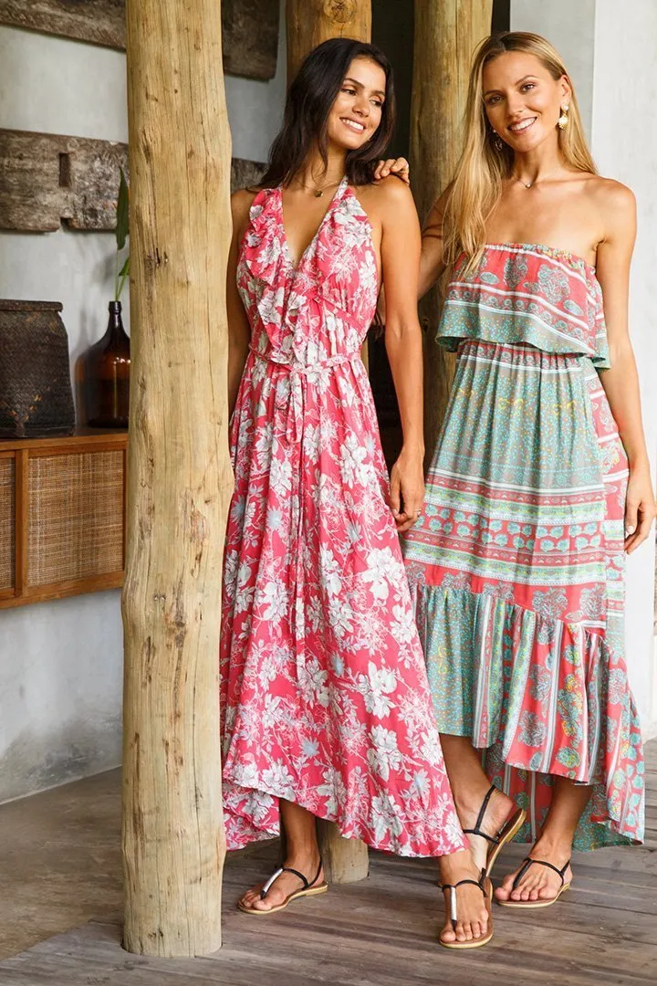 Flowy Long Halter Dress with Ruffles