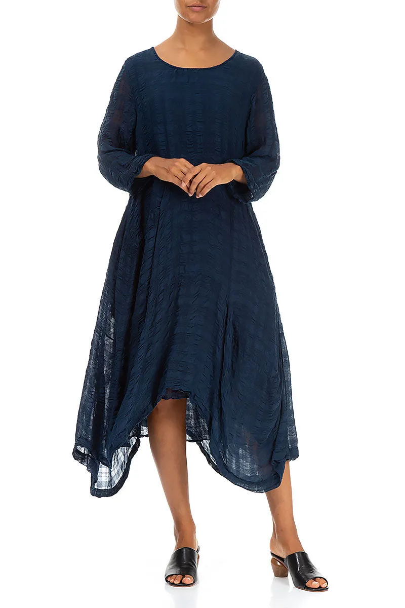 Flowy Navy Textured Silk Dress