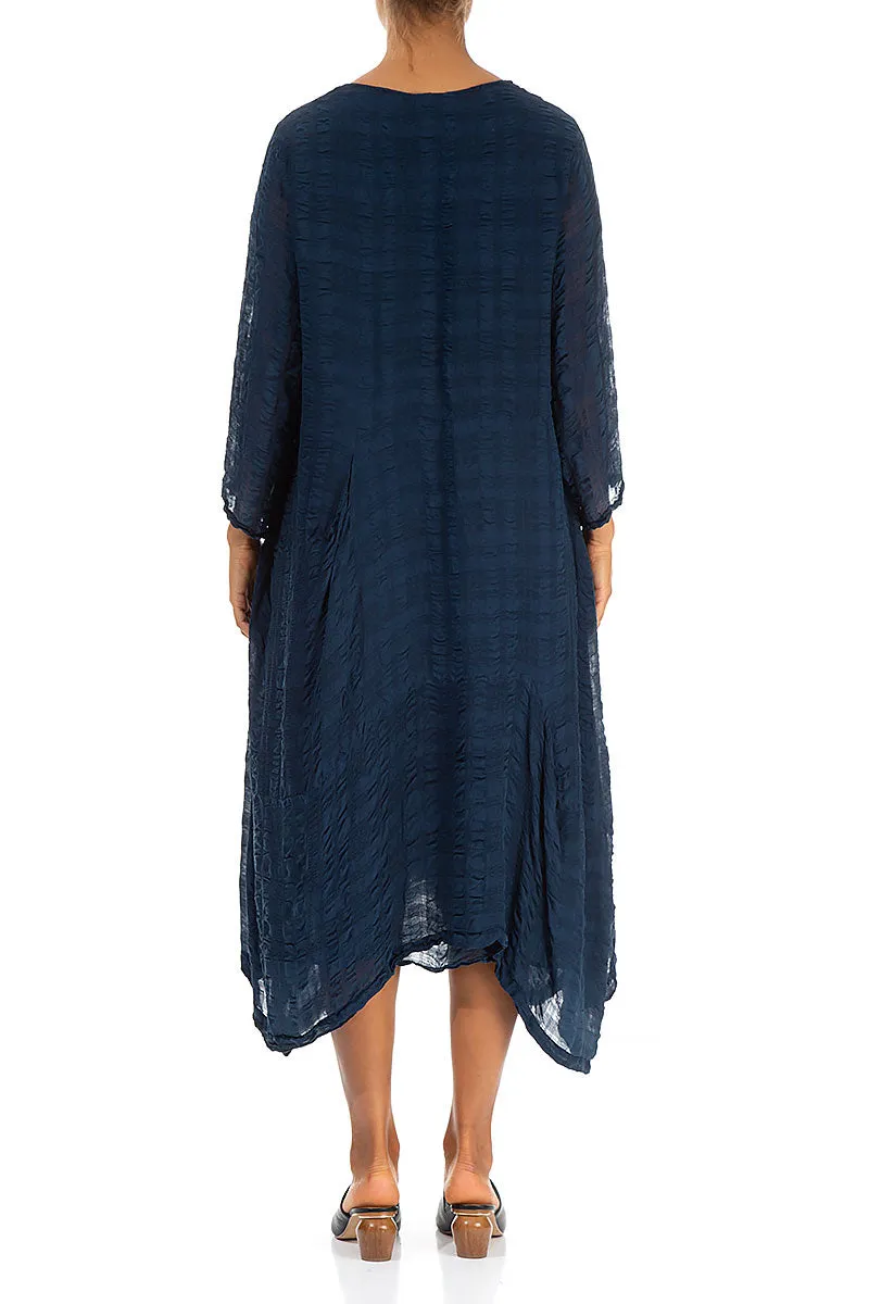 Flowy Navy Textured Silk Dress