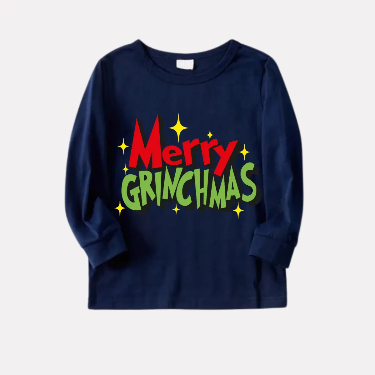 Funny Christmas Slogan Print Blue Long Sleeve Top with Blue & Red Plaid Family Matching Pajamas