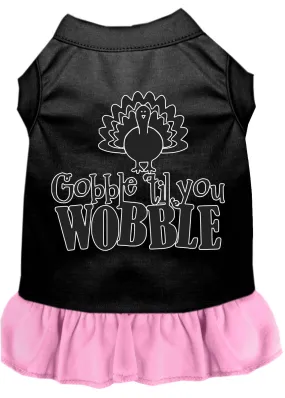 Gobble Til You Wobble Screen Print Dog Dress Black With Light Pink Xxxl