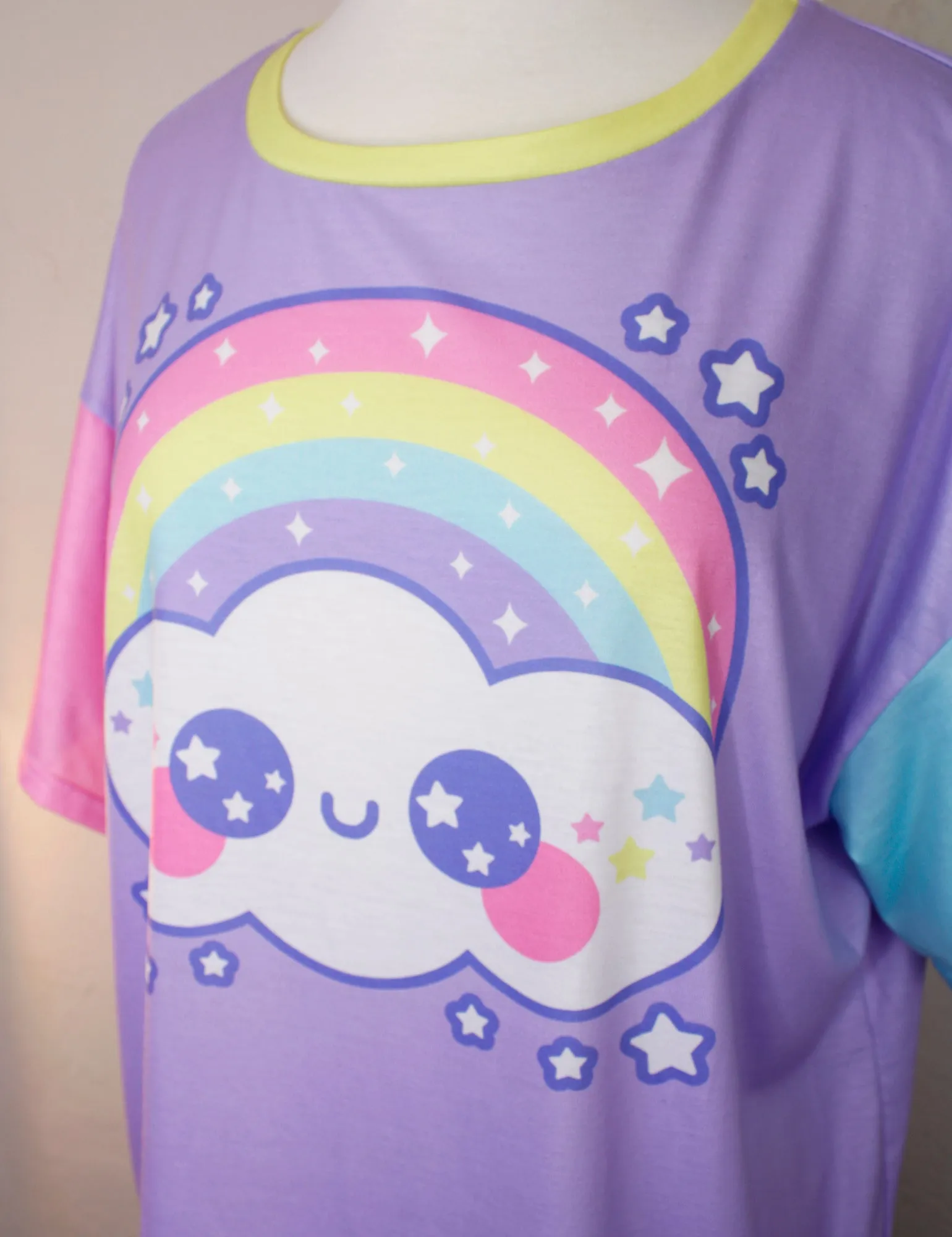 Happy Rainbow Cloud Purple Women's Drop Shoulder T-Shirt