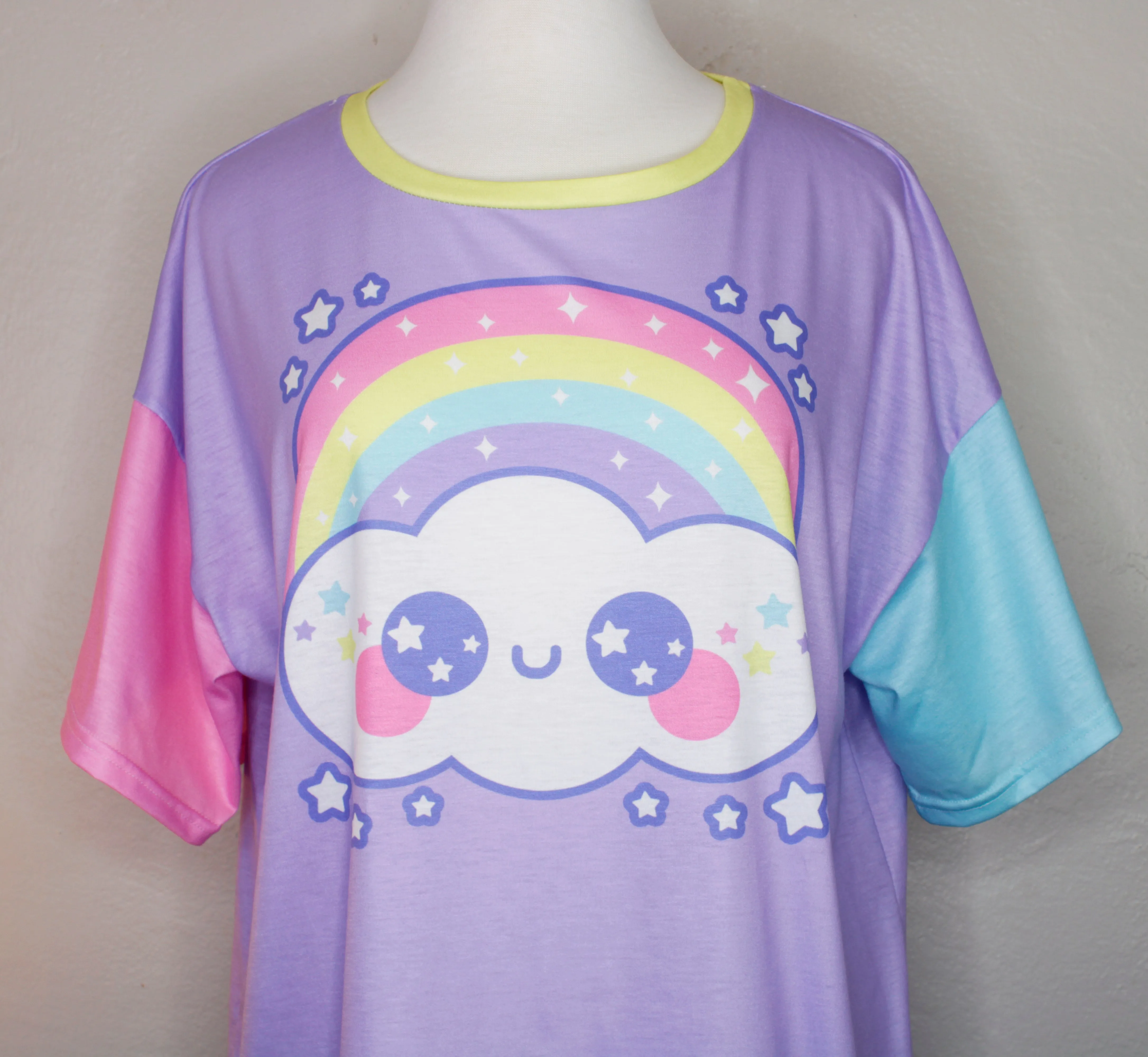 Happy Rainbow Cloud Purple Women's Drop Shoulder T-Shirt